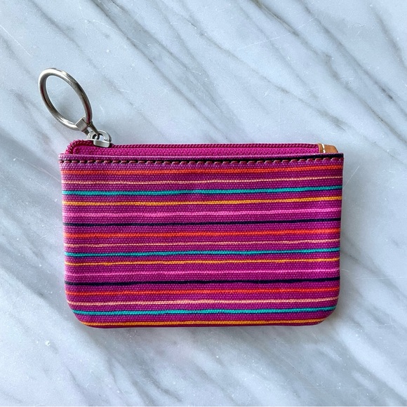 Fossil•Key~Per•Zip-Top ID Case•“Colorful”~Berry Toned Stripes•Laminated Canvas🌼 - Picture 5 of 12